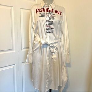 7th Avenue Design Studio New York and Company White ButtonUp Shirt Dress XLarge